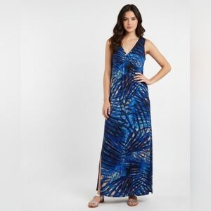 NEW Blue Sleeveless Tropical Print Maxi Dress Size S/P